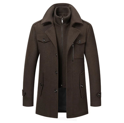 Autumn Winter Men's Woolen Coat Fashion Double Neck Coat Solid Color Long Sleeve Jacket