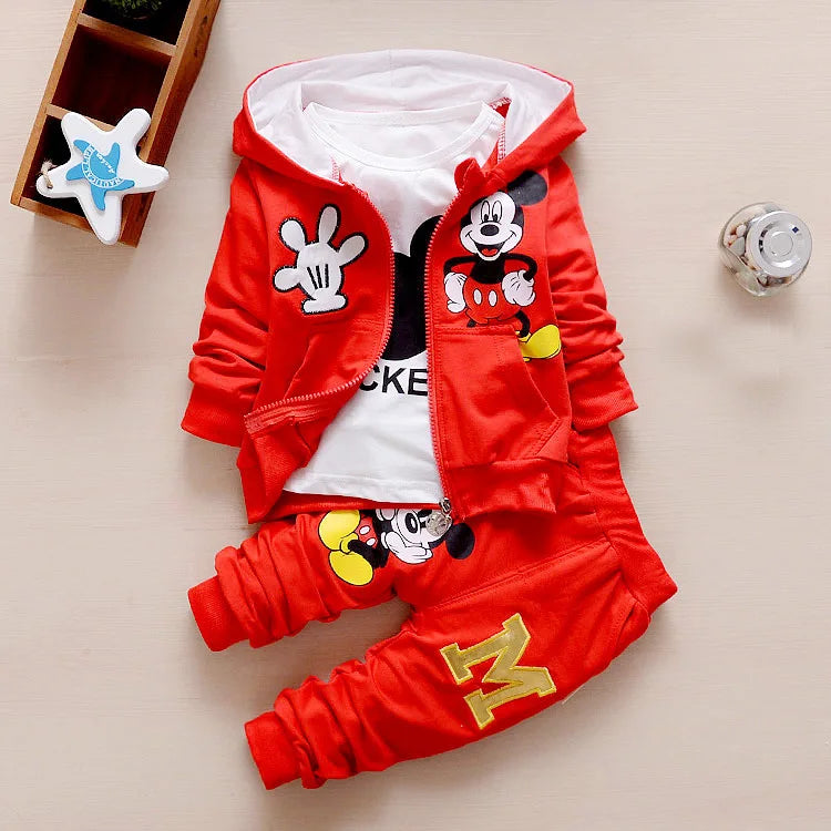 Baby Girls Boys Mickey Minnie Clothing Sets Spring Autumn Kids Outfits Hoodie +T-shirt + Pants Tracksuit Children Sport Suit
