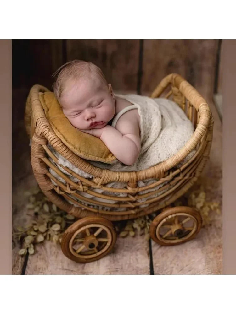 Original Baby Rattan Cart Basket Newborn Photography Props Trolley Baby Crib Newborn Photography Chair Stroller Prop Fontography