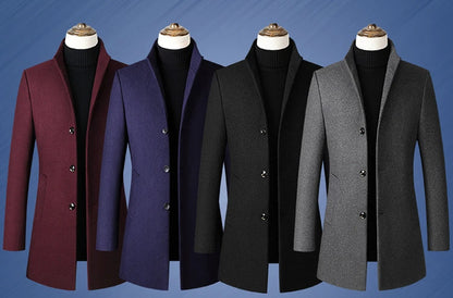 EUR Size S-XXL Autumn Winter Thick Warm Stand-up Collar Woolen Men Coat Business Casual Slim Coat Woolen Jacket Male Windbreaker