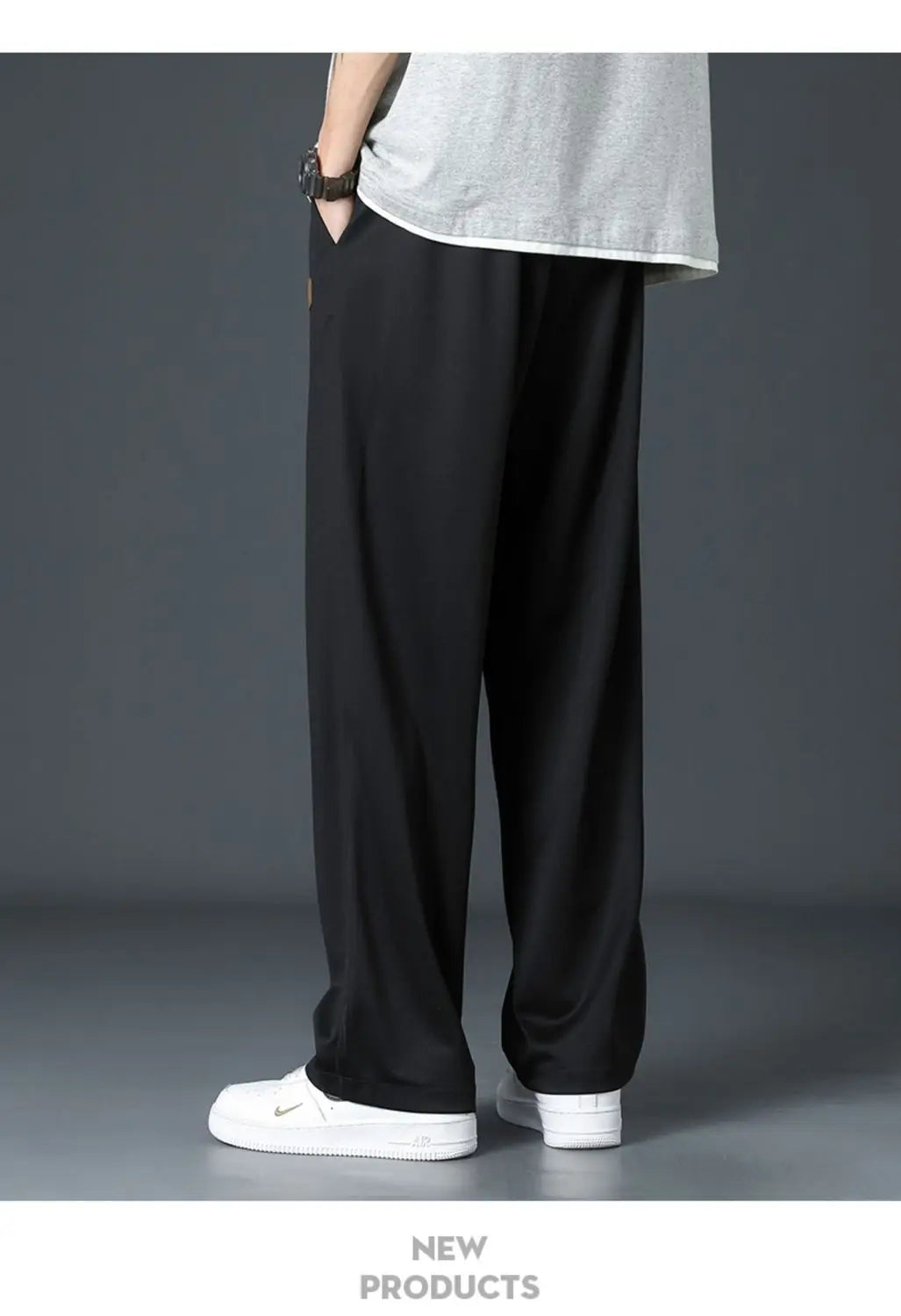 Spring Summer Men Oversize Casual Pants Fashion New Male Drawstring Elastic Waist Solid Loose Sports Wide Leg Straight Trousers