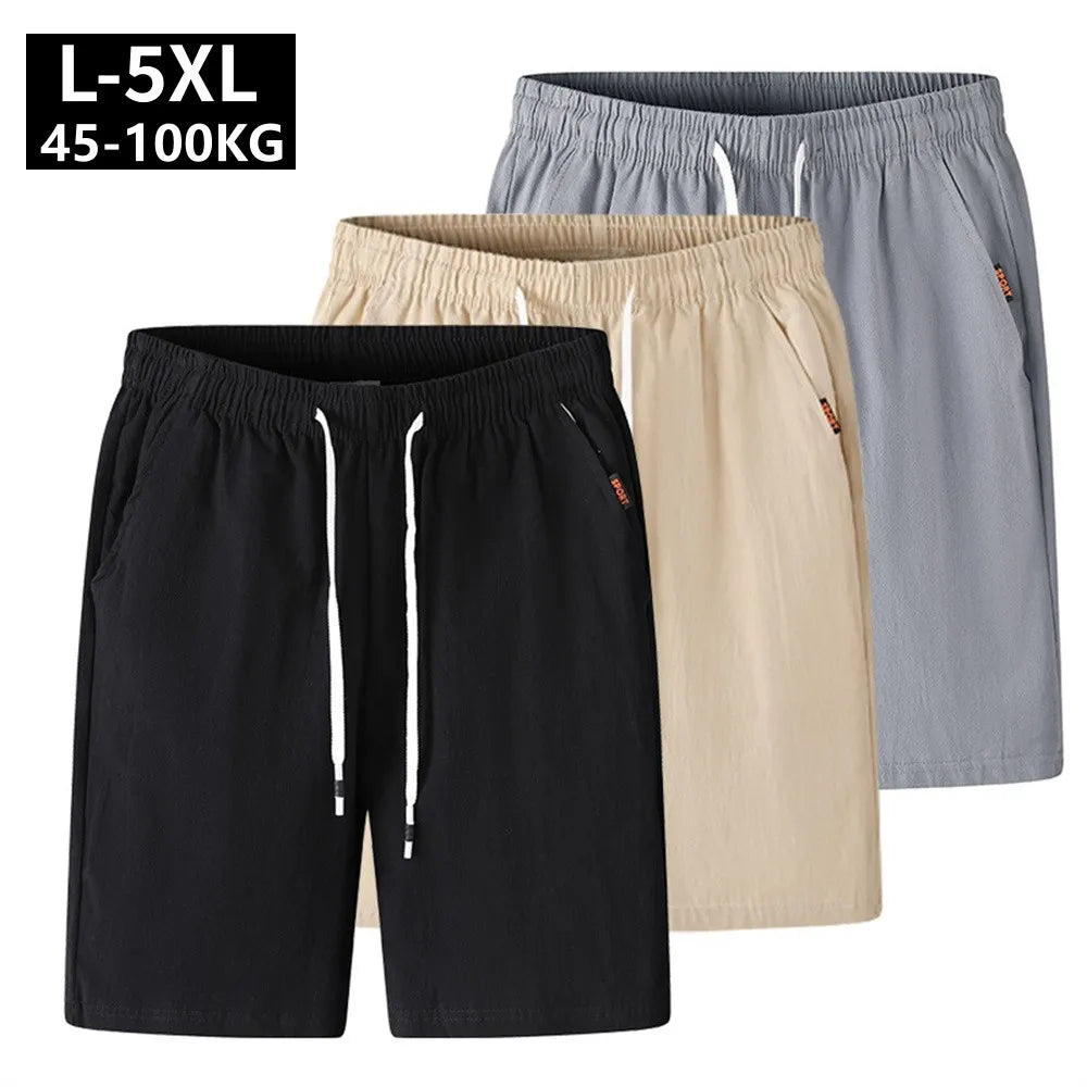 New Men's Cotton Linen Shorts Pants Male Summer Breathable Solid Color Linen Trousers Fitness Streetwear Loose Lace up Bottoms