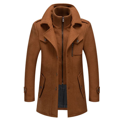 2025 Men's Woolen Coat Middle-aged Double Collar Autumn And Winter Warm Fashion Slim-fitting Woolen Men's Coat Pocket