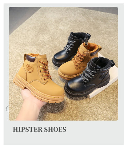 Classic Children Biker Boots Kids Tooling Boot Winter Child Plus Velvet Warm Snow Boot Anti-slip Wear-resistant Girls Boys Shoes