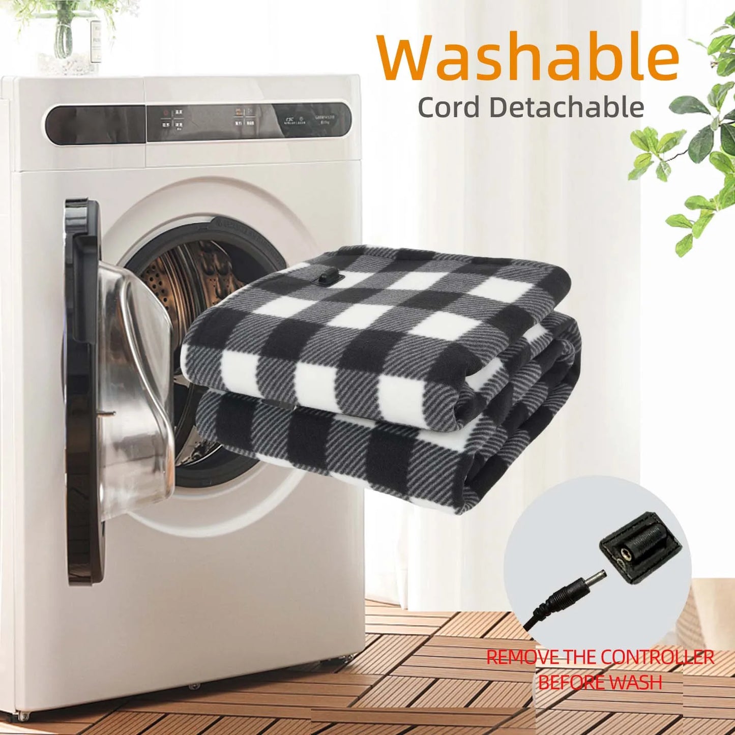 Heated Car Blanket 12-Volt Electric Blanket for Car, Truck, SUV, RV, Portable Heated Throw for Camping Red Black White Plaid