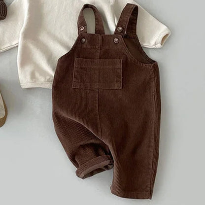 2025 New Spring Korean Style Baby Girls Boys Overalls Corduroy Print Newborn Baby Jumpsuit Outfits Infant Baby Girls Boys Pants
