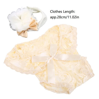 2 Pcs 0-1 Month Newborn Photography Props Baby Headband Lace Romper Bodysuits Outfit Girl Costume Photo Clothing
