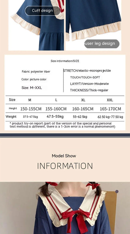 Pajamas Two-Piece Female Spring and Summer New Short-Sleeved Princess Navy Wind Sweet and Cute Students Cartoon Ladies Home wear