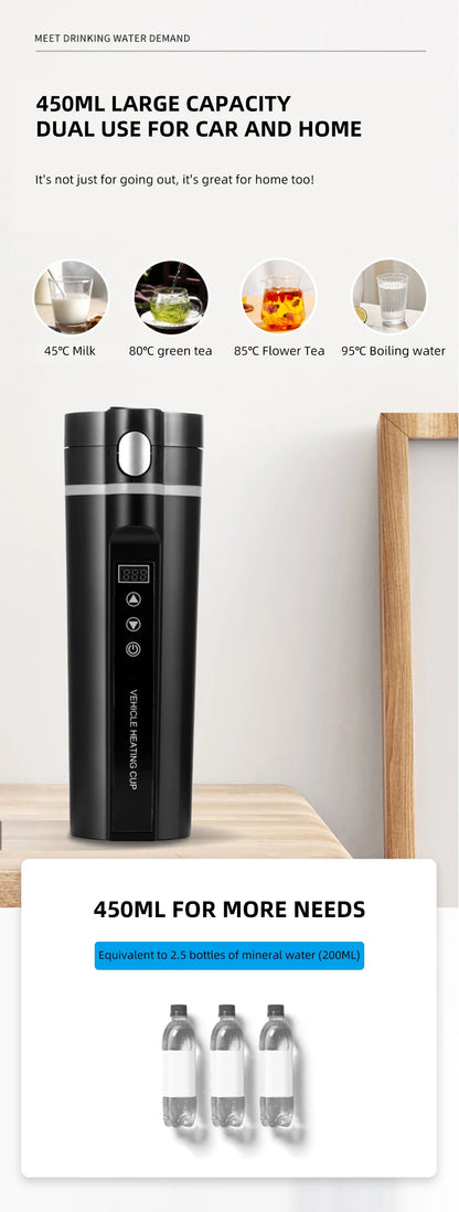 450ml Smart Car Heated Mug 12V24V Pop-up Lid Touch Screen Temperature Control Stainless Steel Portable Travel Thermal Coffee Mug