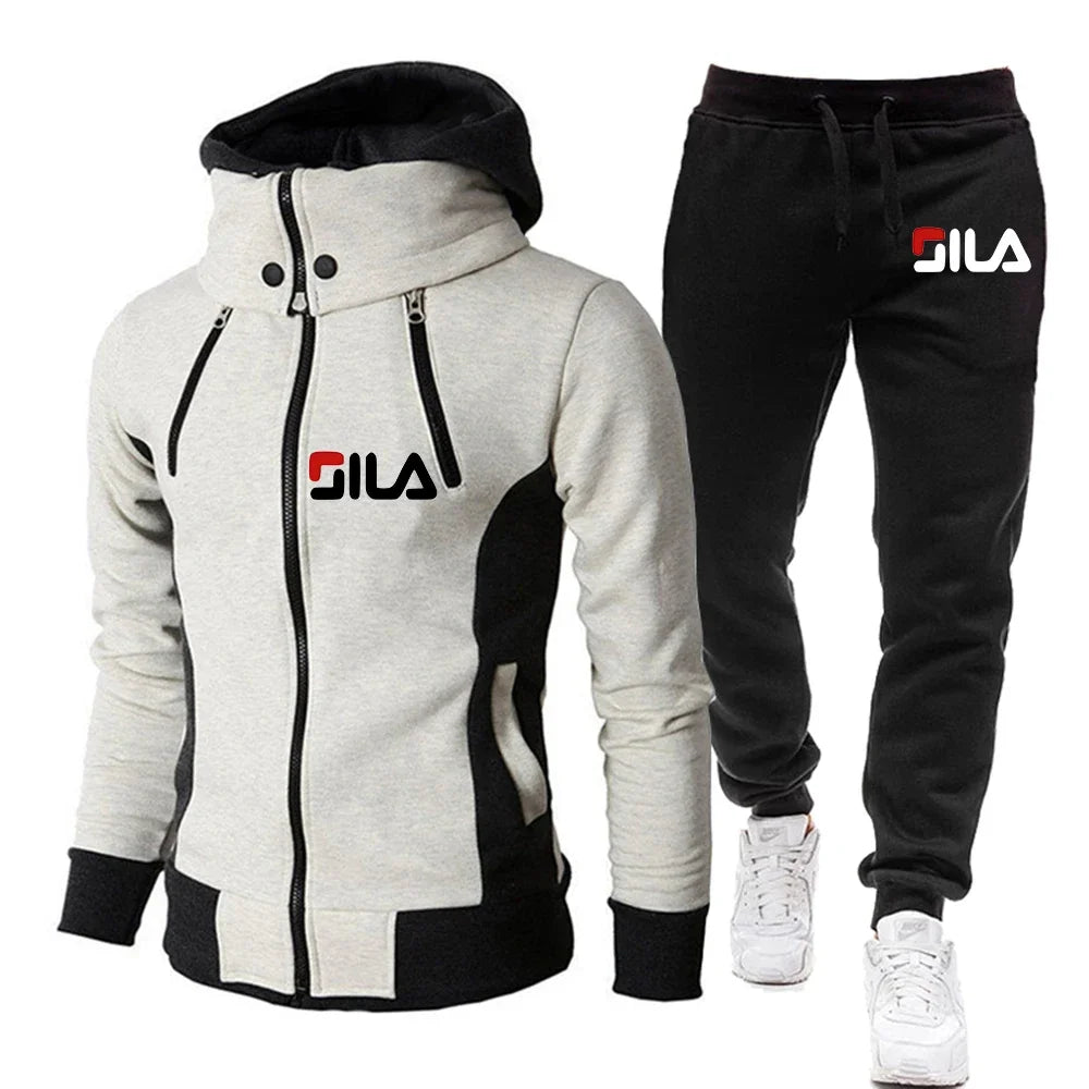 Men's Winter Tracksuit Hoody Hoodies+ Pant High Neck 2-Pcs Set Brand Casual Coldproof Male Sports Cloth Ski Sweat Suit Streetwear