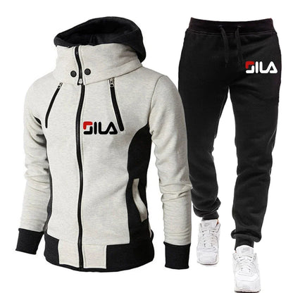 Men's Winter Tracksuit Hoody Hoodies+ Pant High Neck 2-Pcs Set Brand Casual Coldproof Male Sports Cloth Ski Sweat Suit Streetwear