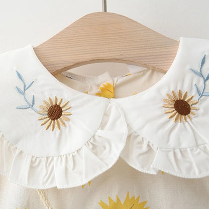 2Piece Spring Fall Toddler Girl Clothes Set Korean Cute Doll Collar Long Sleeve Print Flowers Dress+ Bag Newborn Baby Dresses 074