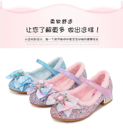 Disney Girls Show Frozen Princess Elsa Shoes Winter Girls Baby Shoes Children Blue Pink Crystal Shoes Sandals Size 23-36