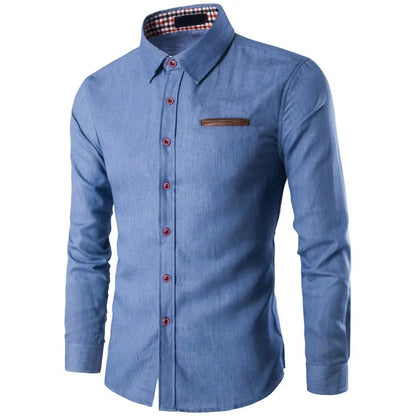 Men's Denim Shirts 2025 Long Sleeve Men Dress Shirt Fashion Slim Fit Style Navy Blue Jeans Male Shirt Long sleeve Shirt For Men