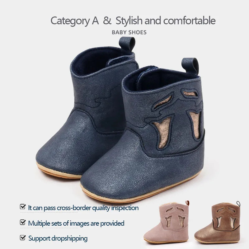 Suefunskry Baby Girl Boy Warm Boots Vintage Style Hollow Out First Walking Shoes Cute Snow Boots Shoes for Winter Fall