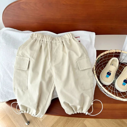 2025 Spring Baby Kids Pants Children's Solid Color Cargo Pants Boys Girls Loose All-match Trousers
