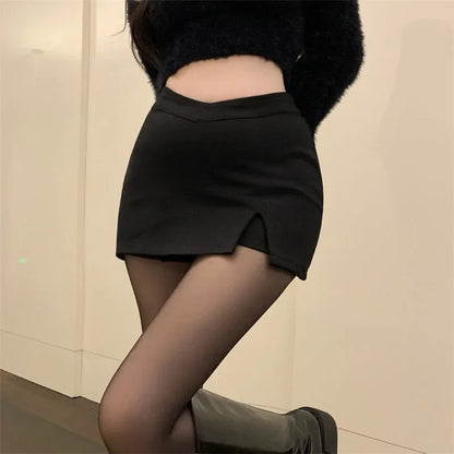2025 Black Split Mini Skirts Women Summer Club High Waist Slit Skirt Streetwear Korean Party Fashion Irregular Slim A Line Skirt