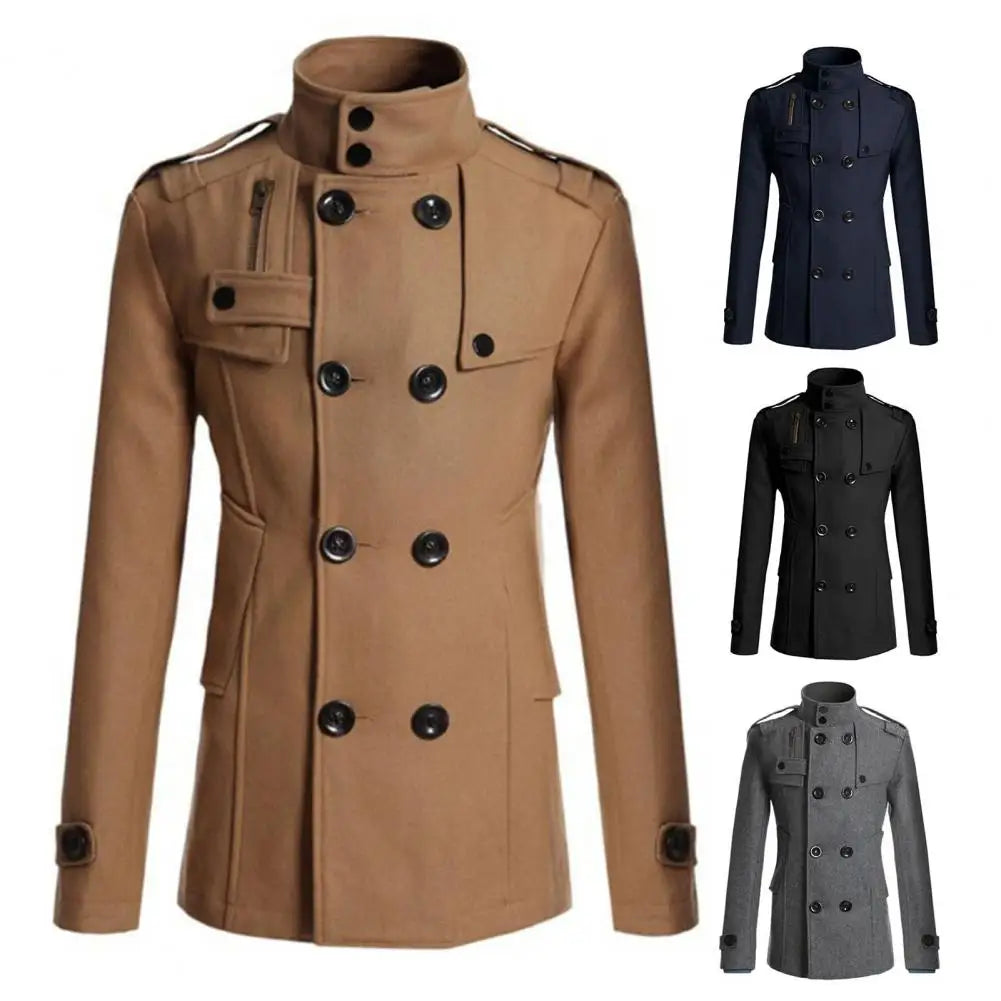 Fabulous  Winter Jacket Woolen Streetwear Men Jacket Button Decoration Warm Men Coat for Daily Wear