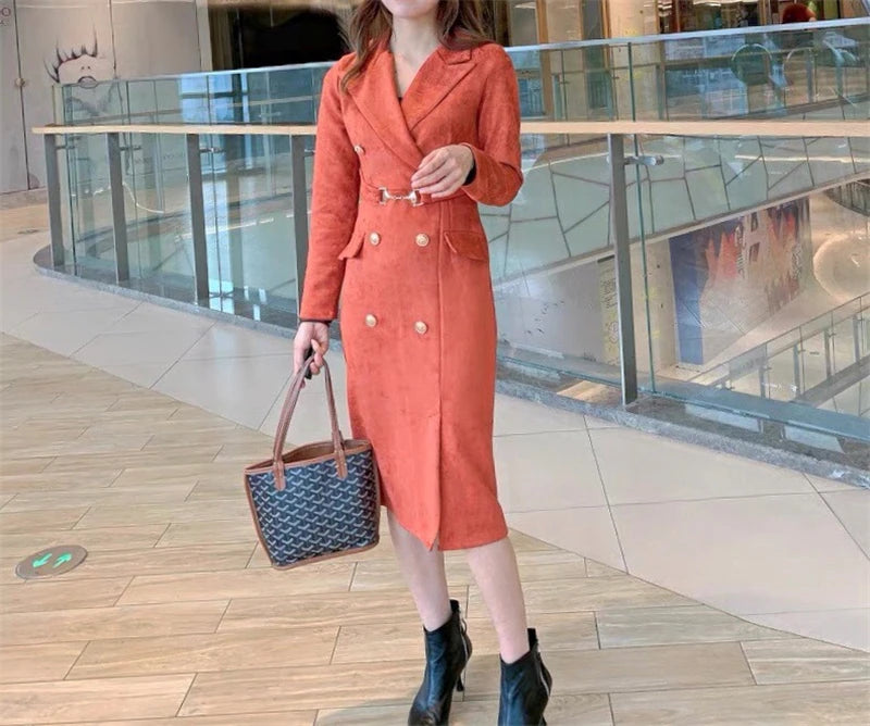Office Lady Sexy Slim Blazer Dress Women Spring Korean Notched Collar Split Evening Party Dresses Elegant Midi Vestido De Fiest