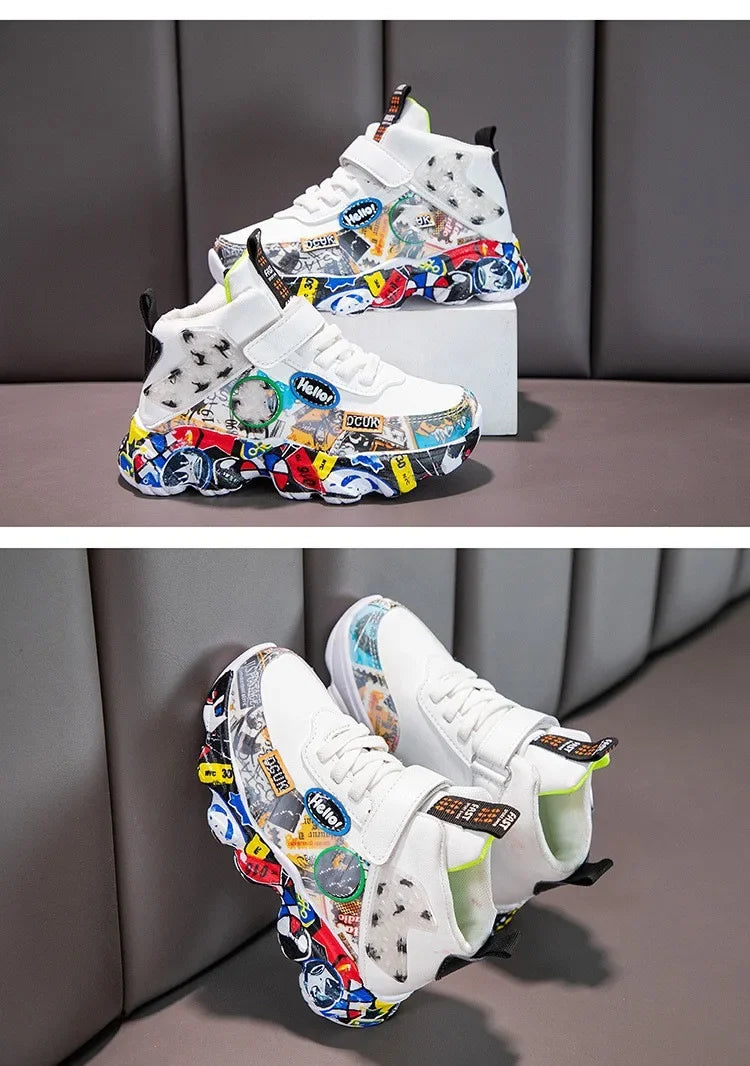 Autumn Kid Sneakers Chunky Versatile Basketball Sneakers for Children Fashion Causal Non-slip Boys School Sports Shoes Hook Loop