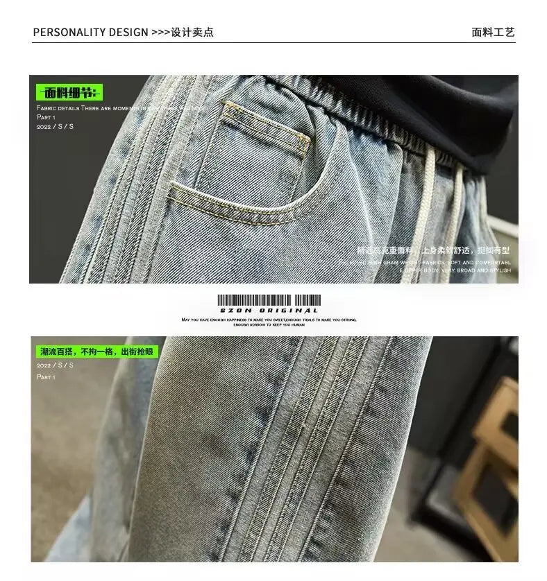 New American Retro Black Straight-leg Jeans For Men High-street Washed Fashionable Loose Wide-leg Floor-length Trousers Clothing