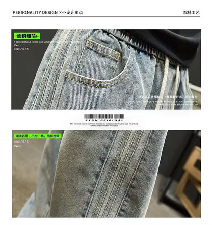 New American Retro Black Straight-leg Jeans For Men High-street Washed Fashionable Loose Wide-leg Floor-length Trousers Clothing