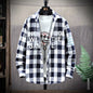 2025 Spring and Autumn Men's Lapel Loose Plaid Button Printed Pocket Casual Fashion Elegant Commuting Long sleeved Shirt