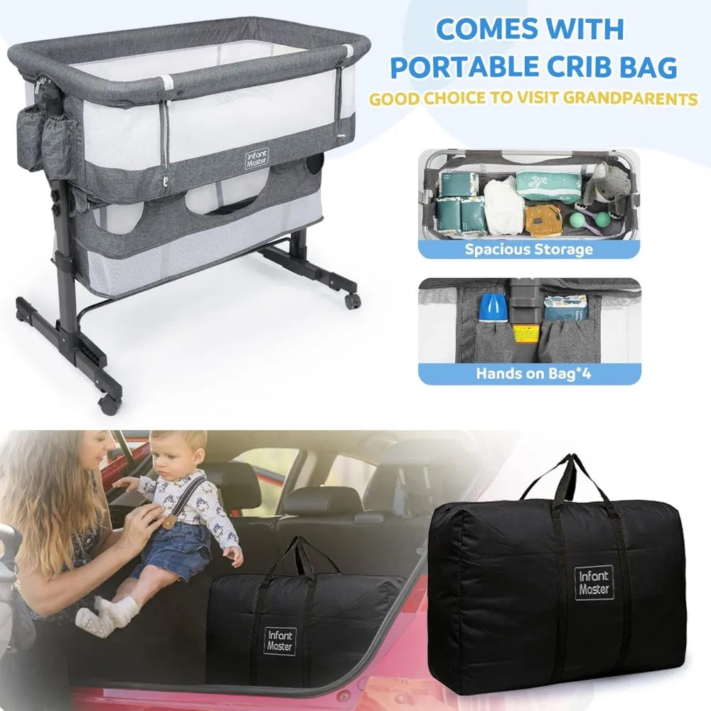 3 in 1 Baby Bassinet, Upgraded Beside Crib with 360° Highly Visible Mesh wall, Comfy Co-sleeper Bassinet with mattress, 5 Level