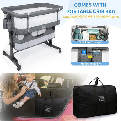 3 in 1 Baby Bassinet, Upgraded Beside Crib with 360° Highly Visible Mesh wall, Comfy Co-sleeper Bassinet with mattress, 5 Level