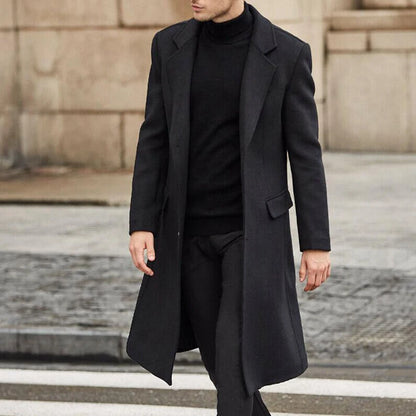 Korean Trend Men's Loose Casual Single-breasted Overcoat Autumn Winter Fashion New Long Sleeve Woolen Long Coat 2025