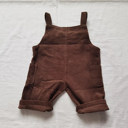 2025 New Korean Toddler Baby Boys Corduroy Overalls Casual Look Front Pocket One Piece Baby Pants Girls Trousers