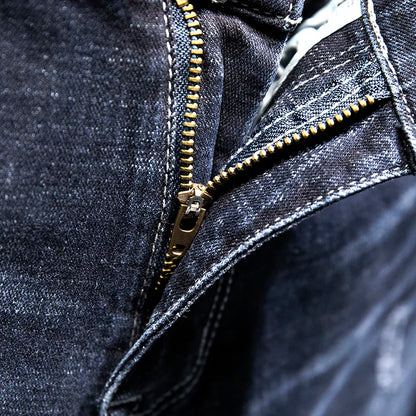 2025 New Ripped Jeans Men Slim-fit Denim Pants Cotton Korean Style Fashion Elasticity Versatile Blue Black Men's Clothing