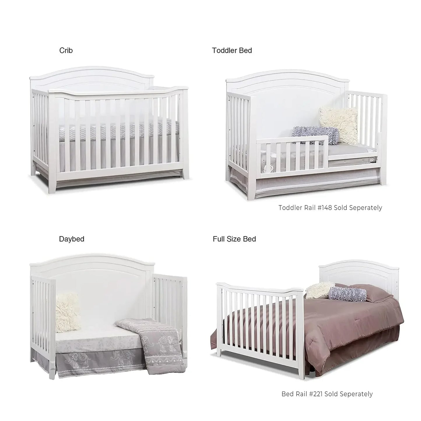 Classic 4-in-1 Convertible Crib, Made of Wood, Non-Toxic Finish, Wooden Baby Bed, Toddler Bed, Child’s Daybed and Full-Size Bed,