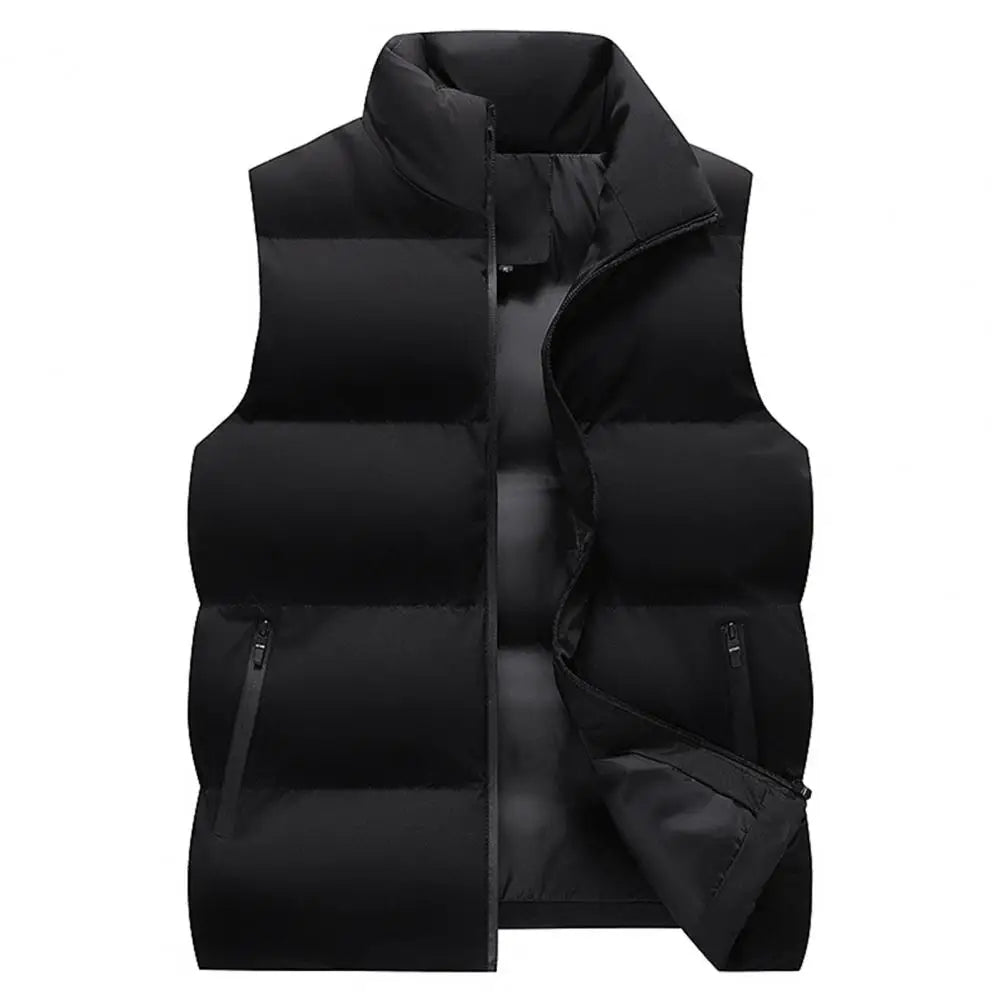 Men Waistcoat Thick Padded Cotton Vest Windproof Sleeveless Winter Outerwear Neck Zipper Cardigan Men Winter Coat