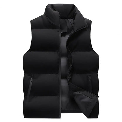 Men Waistcoat Thick Padded Cotton Vest Windproof Sleeveless Winter Outerwear Neck Zipper Cardigan Men Winter Coat