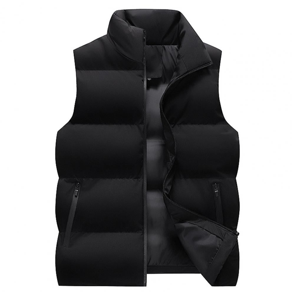 Men Waistcoat Thick Padded Cotton Vest Windproof Sleeveless Winter Outerwear Neck Zipper Cardigan Men Winter Coat