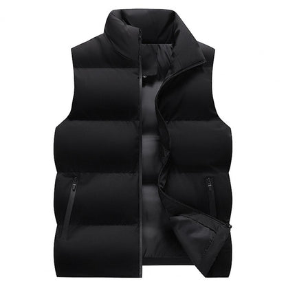 Men Waistcoat Thick Padded Cotton Vest Windproof Sleeveless Winter Outerwear Neck Zipper Cardigan Men Winter Coat