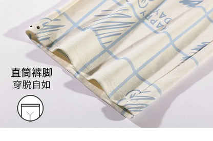 New Pajama Cartoon Cotton Pajamas for Women Summer Short Sleeved Long Pants Sleepwear Korean Fashion Rabbit Print Home Clothing