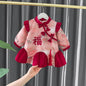 Toddler Baby Girls Dress Autumn  Winter Kids Red Christmas New Year Plush Warm Dress Infant Clothing Set Top+ skirt For 1-4 Years