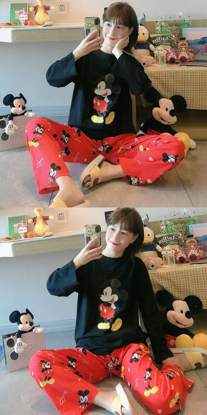 Women's Pajamas Sets Spring Autumn Two-Piece Cute Print Pajama Long Sleeve Pajama Home Clothes Two-piece
