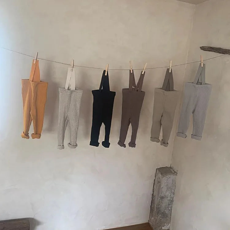 2025 Autumn New Baby Solid Leggings Toddler Boy Pp Pants Cotton Infant Girl Overalls Kids Casual Trousers Baby Strap Leggings