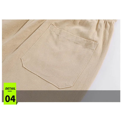 New Men's Cotton Linen Shorts Pants Male Summer Breathable Solid Color Linen Trousers Fitness Streetwear Loose Lace up Bottoms