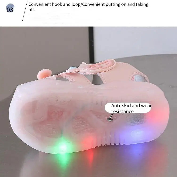 Little Duck Light-up LED Sandals for First Walker Anti-kick Baby Shoes for 0-3 Years Old Pre walker Soft Sole Cartoon for Girl