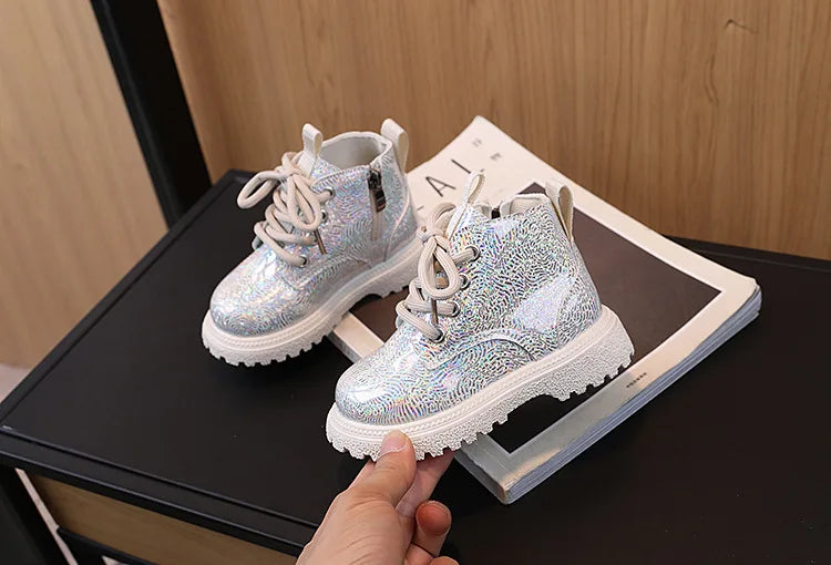 Kids Shoes Boots for Girl Spring Autumn New Toddlers Leather Boots Fashion Glossy Children's Platform Ankle Boots Side Zipper