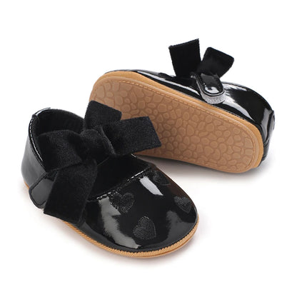 Baby Girls Cute Moccasins Heart Pattern Bowknot Soft Sole PU Leather Flats Shoes First Walkers Non-Slip Princess Shoes