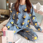 Spring Thin 2pieces Pajamas Set Women Tops 2025 Cotton Round Neck Girls Pajamas Sets Teacup Cat Sleepwear Clothes Pajamas