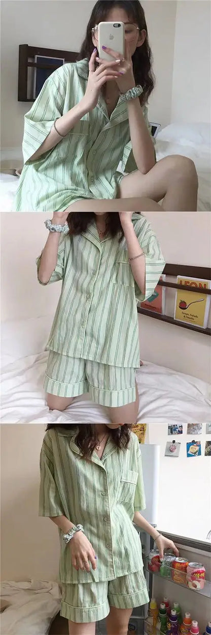 New Women Sleepwear Cartoon Pajamas Female Short  Pants Short Sleeved Summer Spring Loungewear Fashion Home Clothing Home wear