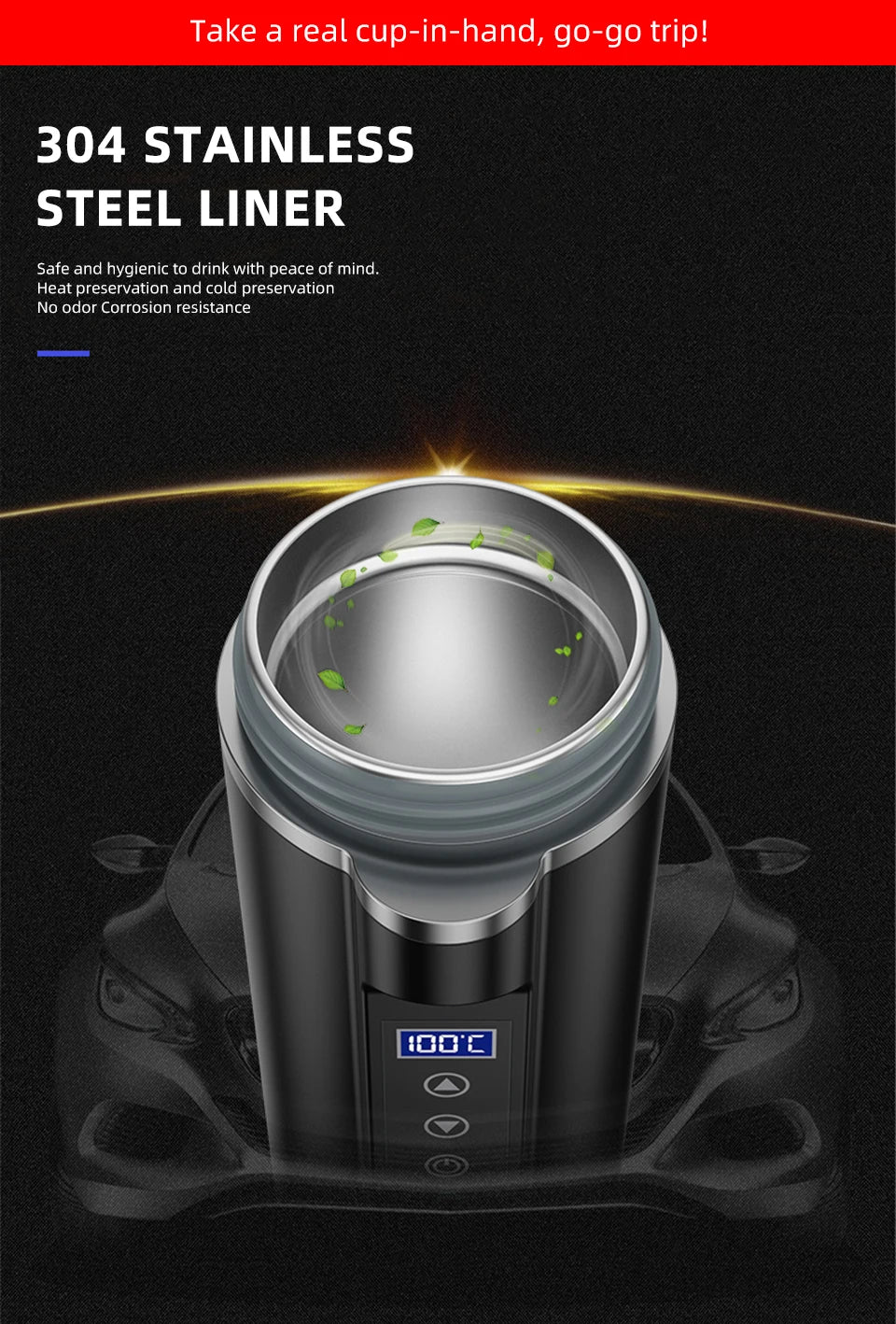 450ml Smart Car Heated Mug 12V24V Pop-up Lid Touch Screen Temperature Control Stainless Steel Portable Travel Thermal Coffee Mug