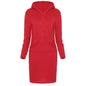 Autumn Winter Warm Sweatshirt Long-sleeved Dress Woman Clothing Hooded Collar Pocket Simple Casual lady Dress Vesdies Sweatshirt