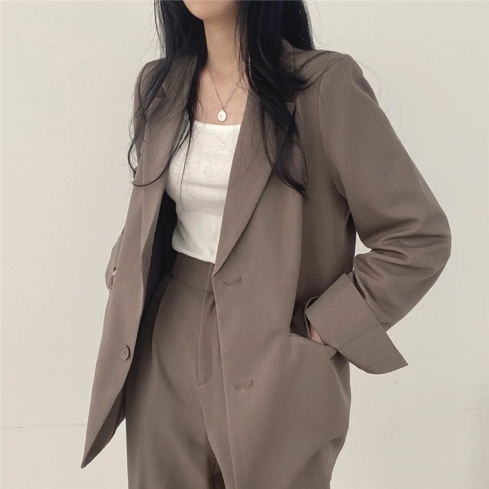 Korean Fashion Spring Women's Suits Casual Top Trousers 2 Piece Sets Women's Outfits Coats Slim Fit Blazers for Women Clothing